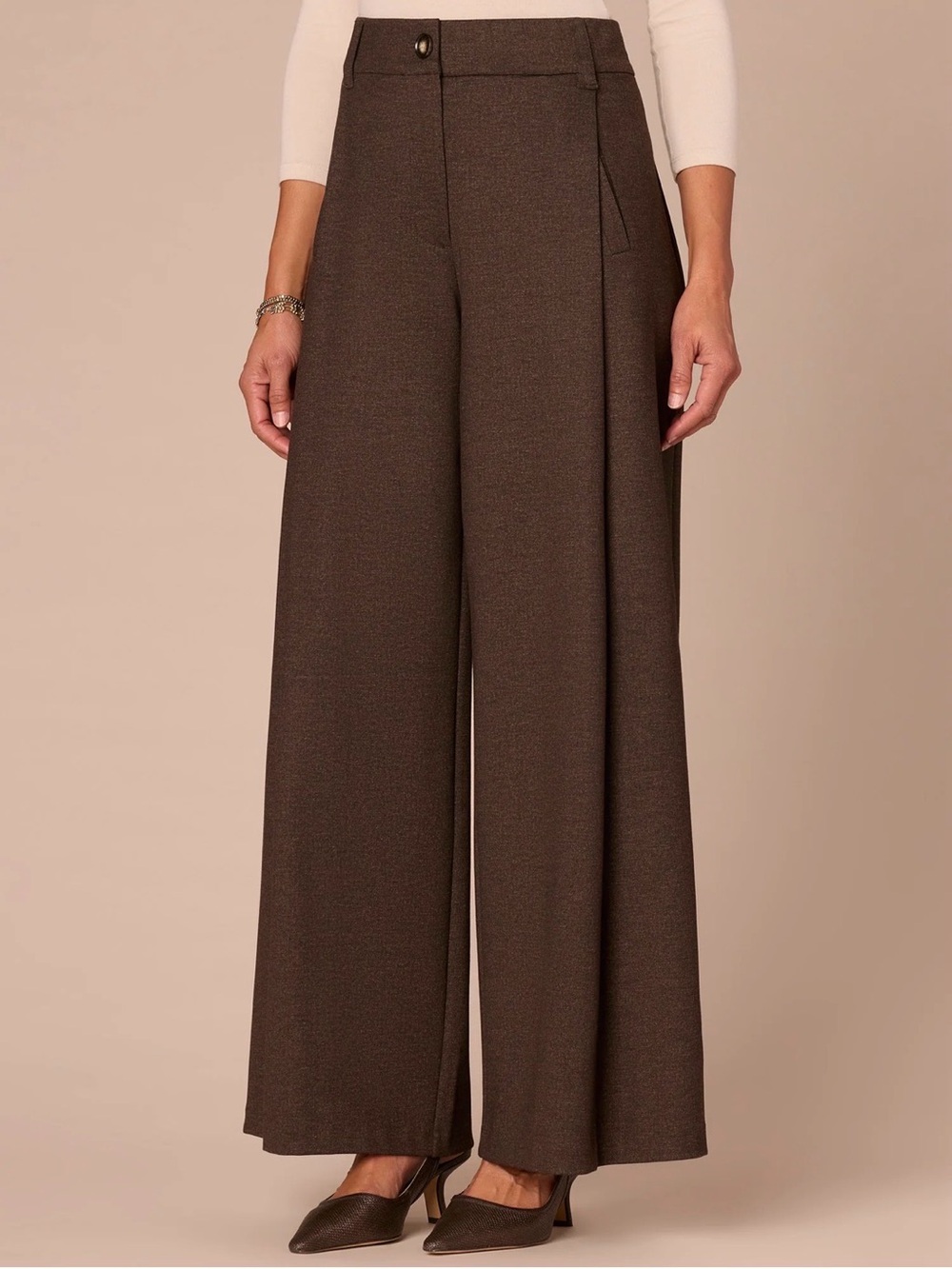 Democracy Wide Leg High-Rise Trousers in Dark Brown